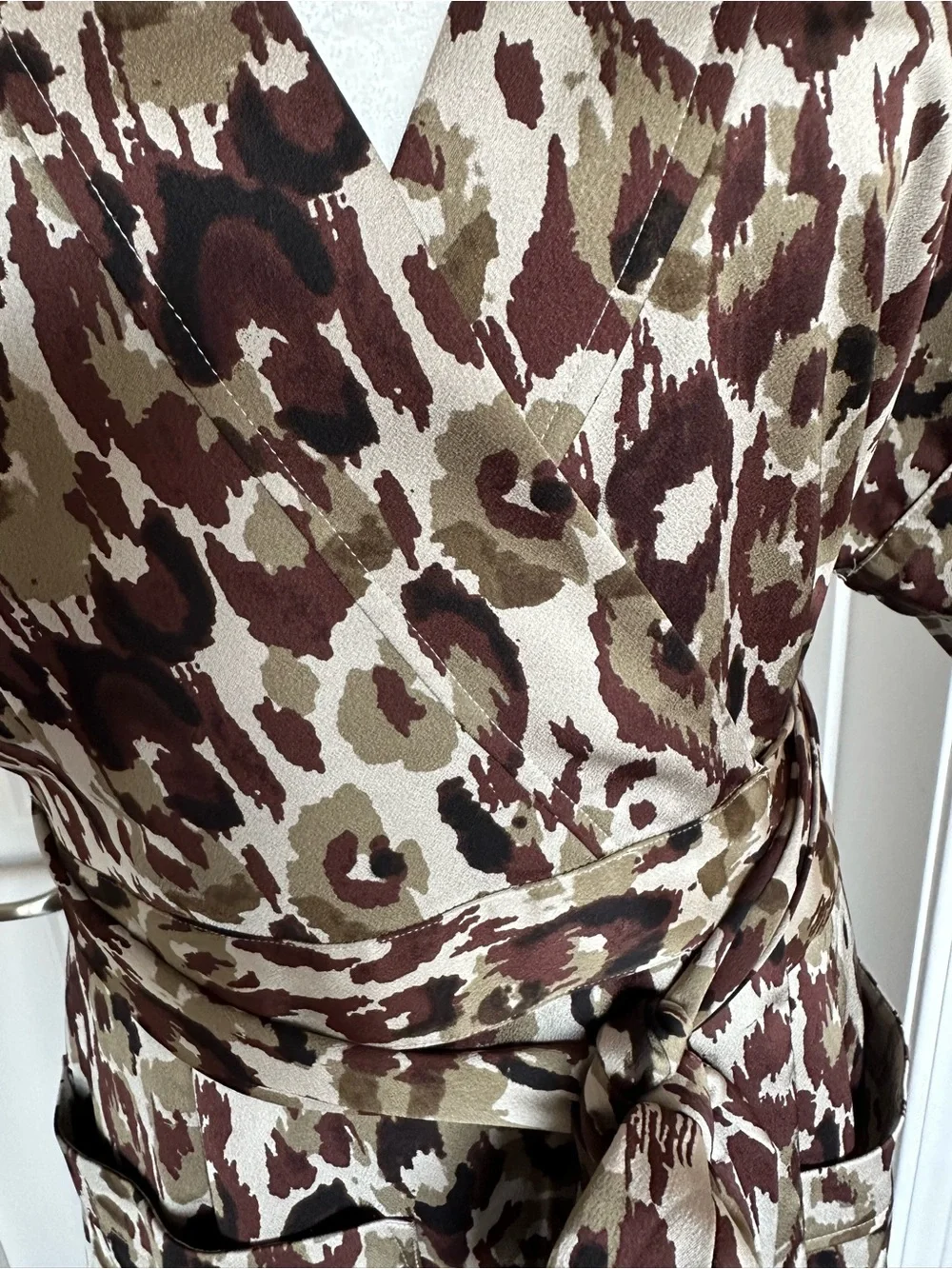 J Crew Women's Wrap Dress in Olive & Brown Animal Print